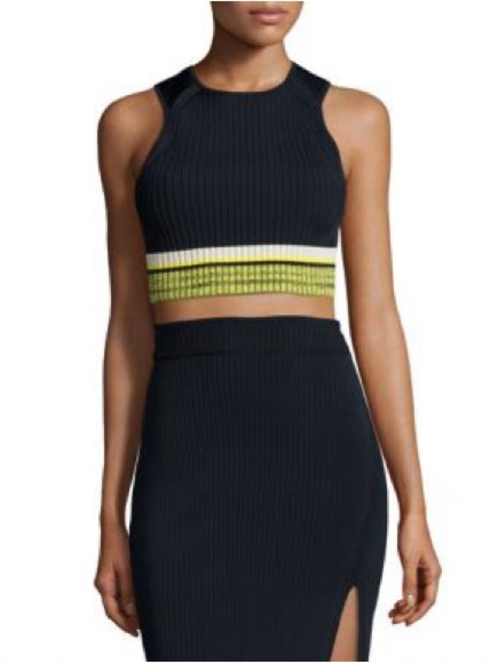 Rag and Bone Sheridan Tank - Black Ribbed Crop Top with Neon Stripe